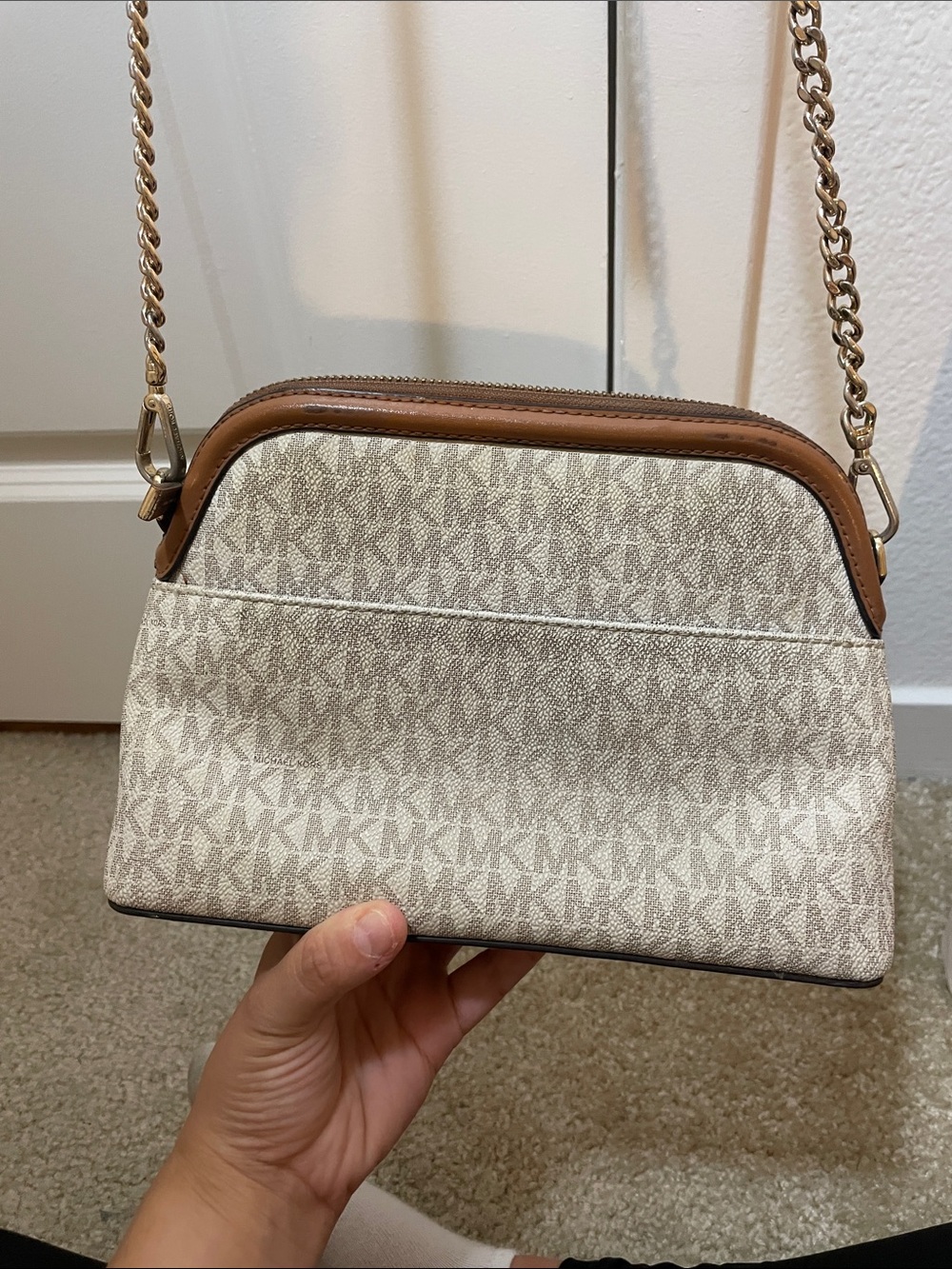 MICHAEL Michael Kors Beige and Brown MK Logo Crossbody Bag - Picture 3 of 7